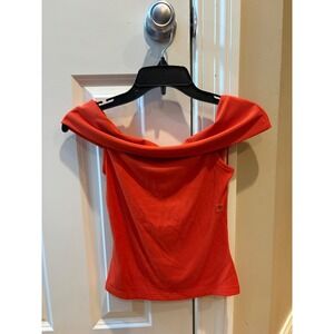 Express Womens Ribbed Off The Shoulder Fitted Top Red Orange Medium NEW